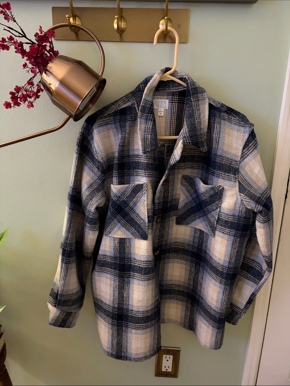 Time and True Navy & White plaid button-Up Shirt Jacket